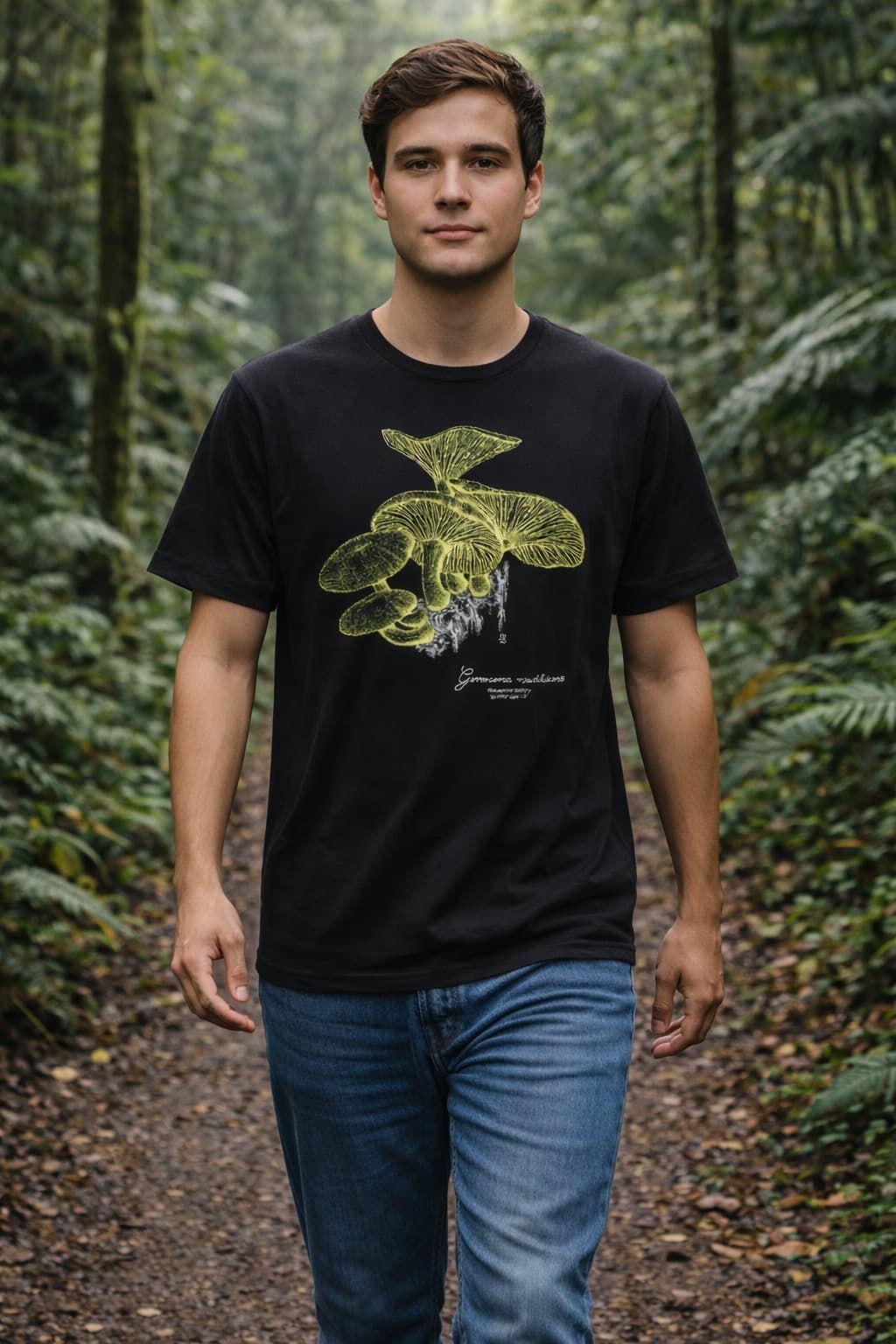 Camiseta Neowear com cogumelo bioluminescente